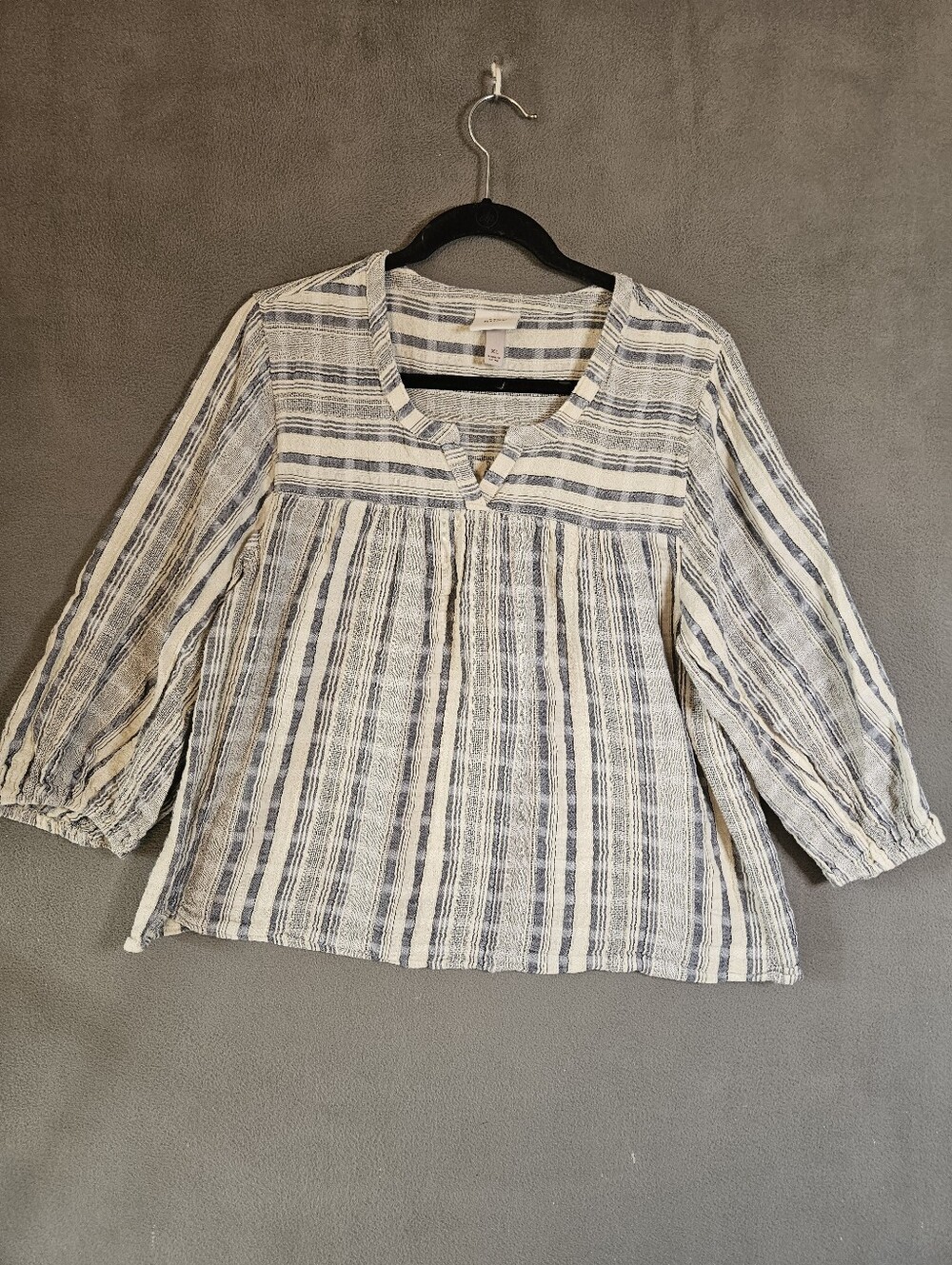 Knox Rose Womens XL Boho Shirt Blue Striped Vneck Textured Flowy Cottagecore